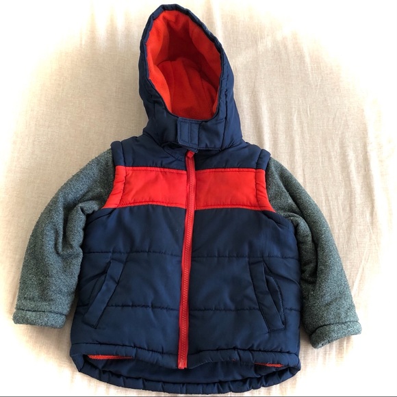 George Winter Hooded Puffer Coat Navy/Orange/Grey - Picture 1 of 5